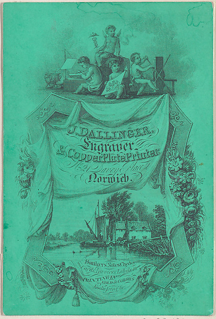 Anonymous, British, 19th century, Trade card for J. Dallinger, Engraver and Copper Plate Printer