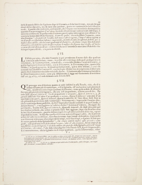 Giovanni Battista Piranesi, Om vandforsyningen i det gamle Rom. Tekstblad