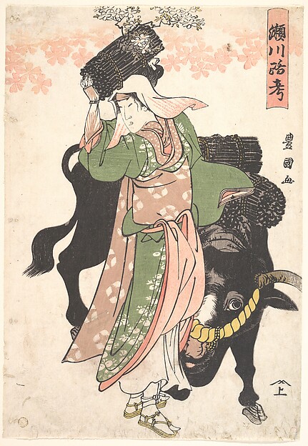 Utagawa Toyokuni I, The Actor Segawa Roko as the Woodseller Ohara Leading an Ox