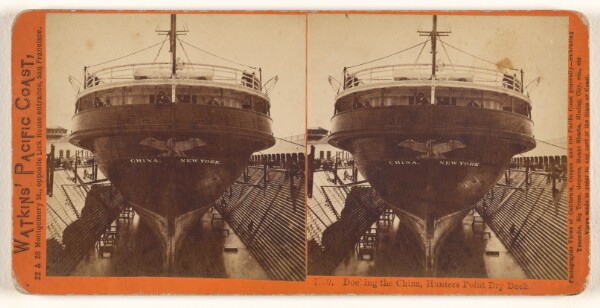 Carleton Watkins, Docking the China, Hunters Point Dry Dock (#1780)