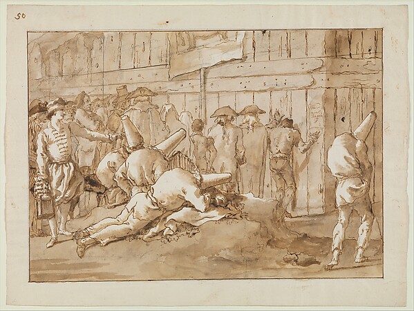 Giovanni Domenico Tiepolo, Punchinellos Outside a Circus