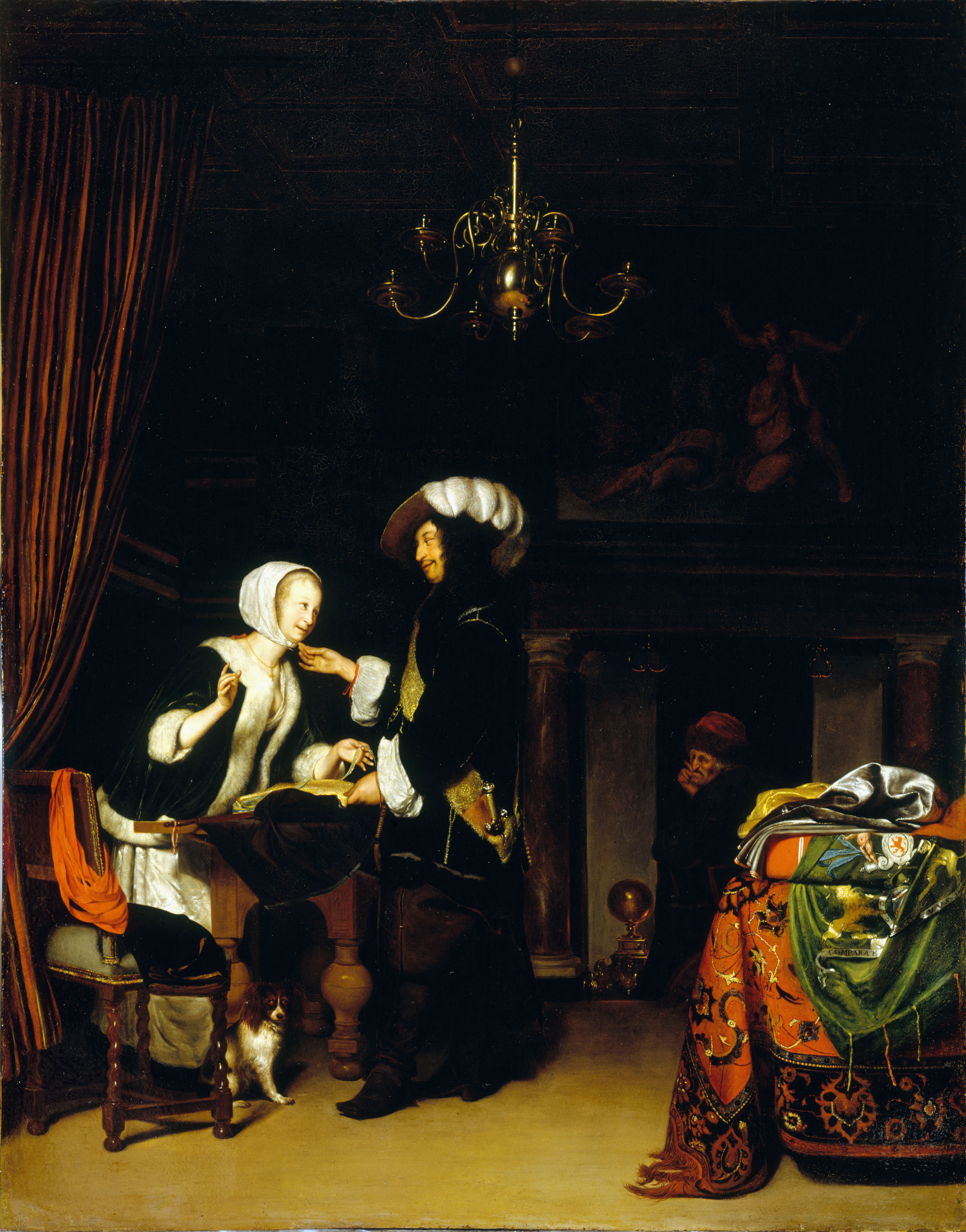 Anonyme, Gentilhomme chez le marchand d'étoffes, d'après Frans van Mieris