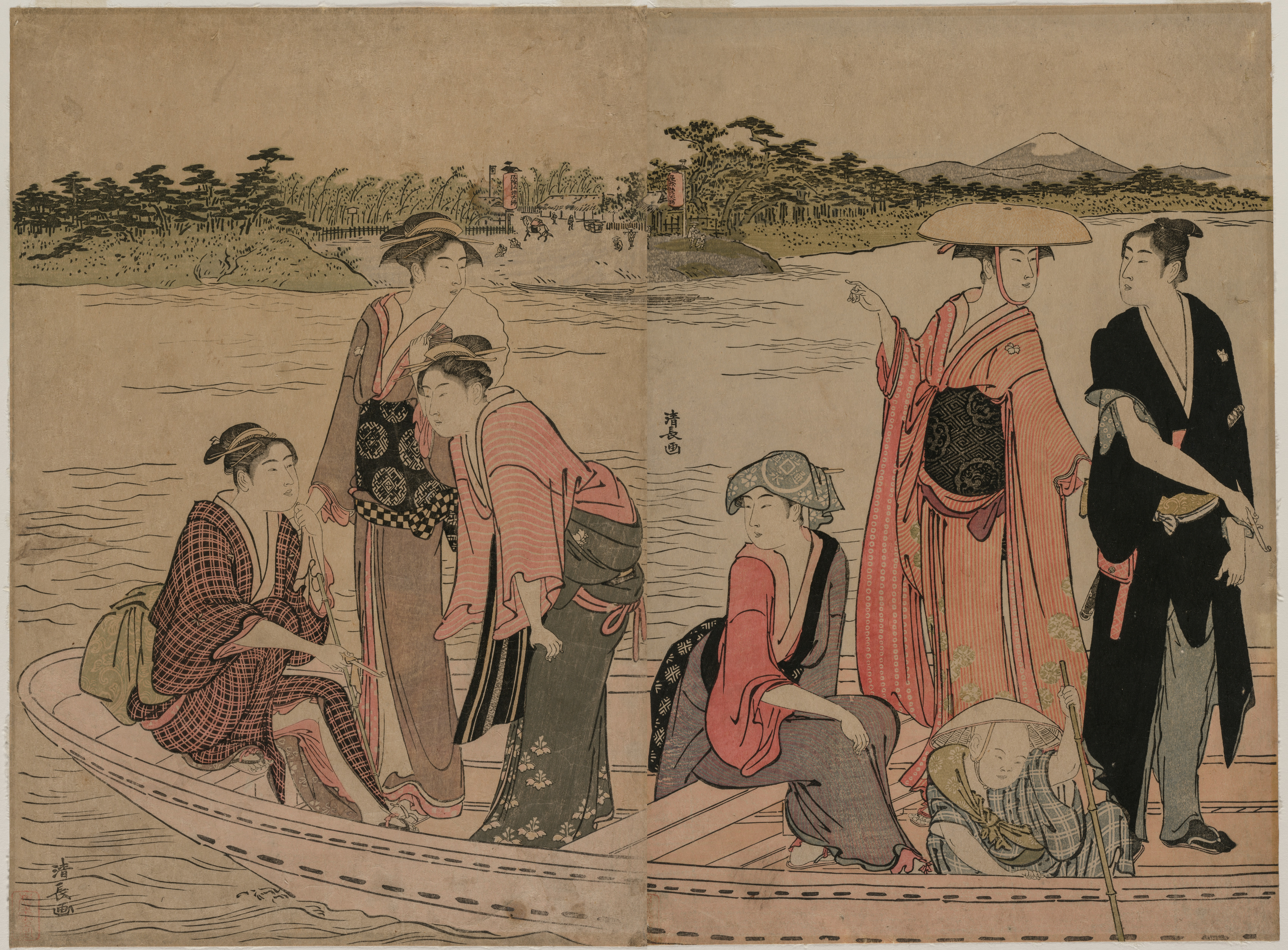 Torii Kiyonaga, Passengers in a Ferry Boat on the Sumida River