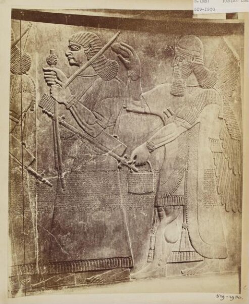 Unknown, Sculpture depicting a royal Assyrian armsbearer with attendant genius from the period of Ashur-nasir-pal II (885-860 B.C.), Louvre, Paris