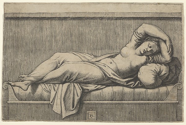 Marcantonio Raimondi, Cleopatra lying partly naked on a bed