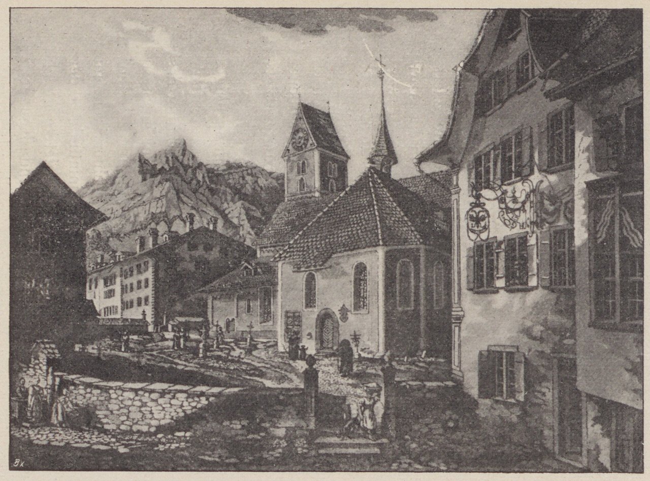 Unknown artist, Fotografie einer Stadtansicht von Glarus