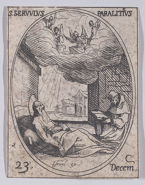 Jacques Callot, S. Survule, le paralytique (St. Survulus, the paralytic), December 23rd, from "Les Images De Tous Les Saincts et Saintes de L'Année" (Images of All of the Saints and Religious Events of the Year)