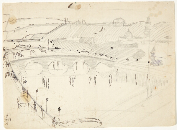 Edvard Weie, Udsigt fra et vindue ved Lungarnoen over floden mod Santo Spirito og San Miniatohøjderne, Firenze