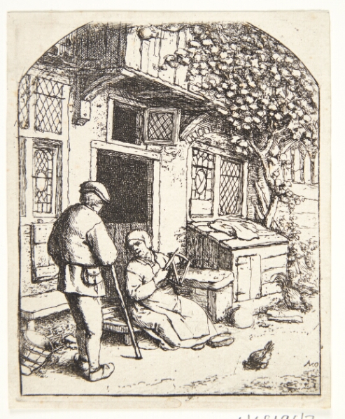 Adriaen van Ostade, Mand i samtale med en kvinde, som vinder garn