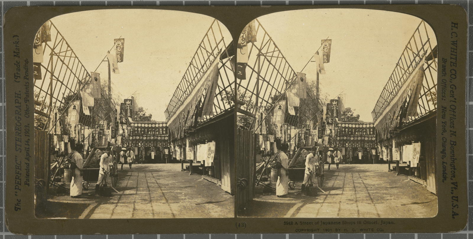 Desconegut, A Street of Japanese Shops in Omori, Japan. White, H.C. & Co., The "Perfec" Stereograph