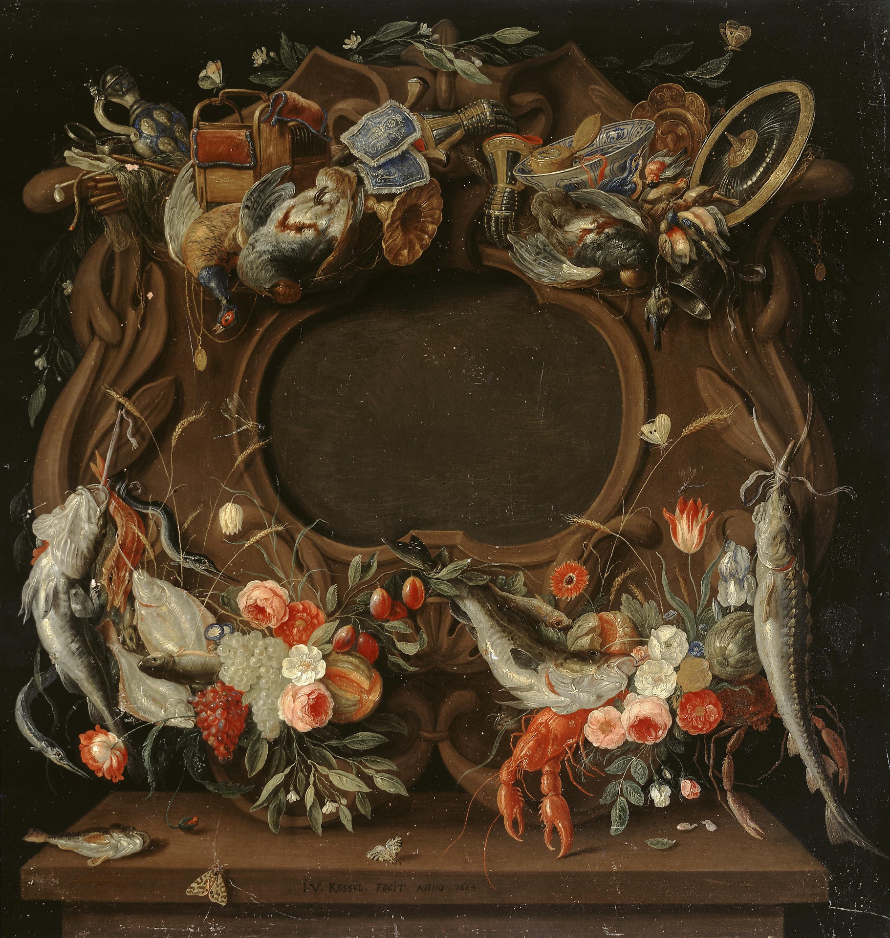 Jan van Kessel the Elder, Medallion's Frame with an Allegorical Depiction of the Four Elements