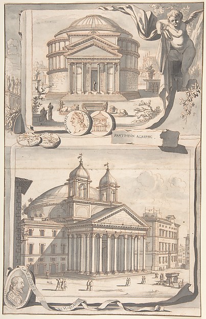 Jan Goeree, A Reconstuction of the Pantheon (above) and a View of its Appearance Around 1700 (below)