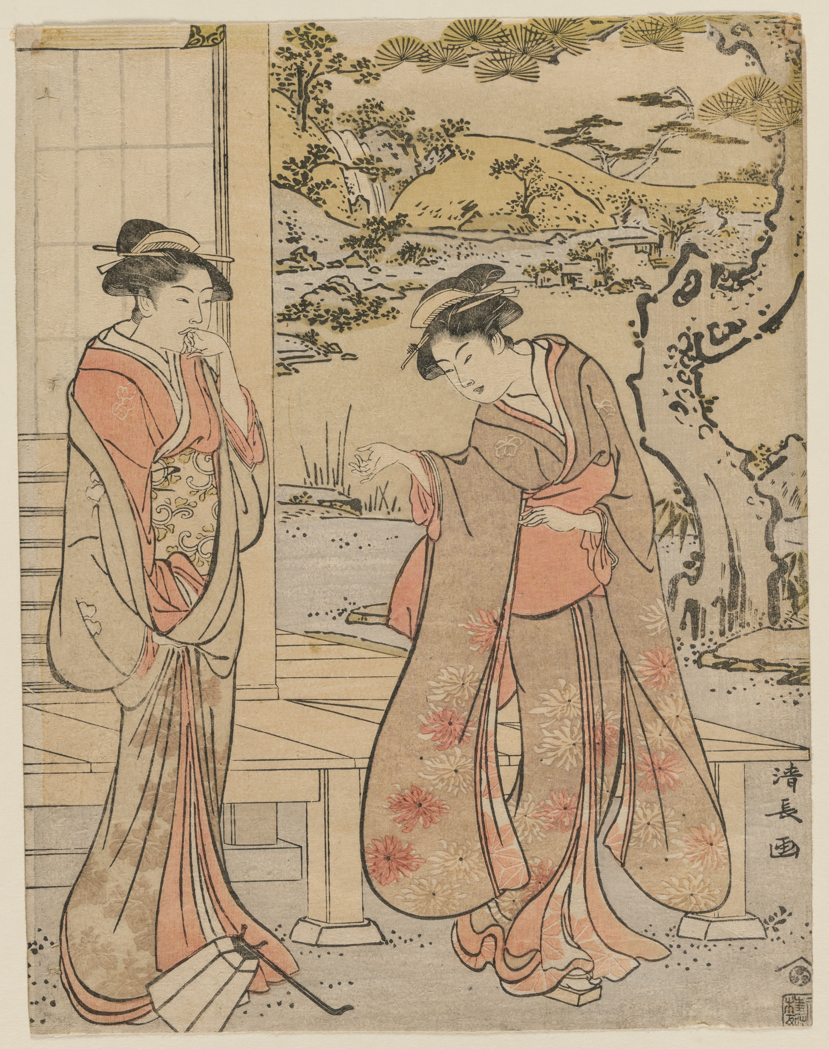 Torii Kiyonaga, Woman Dropping a Lantern by a Porch