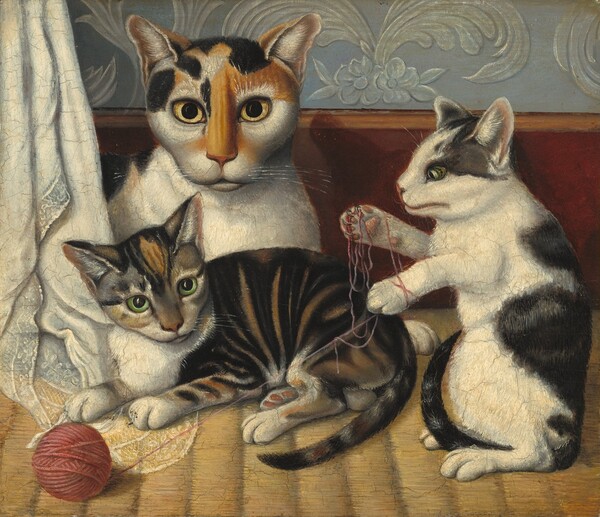 American 19th Century, Cat and Kittens