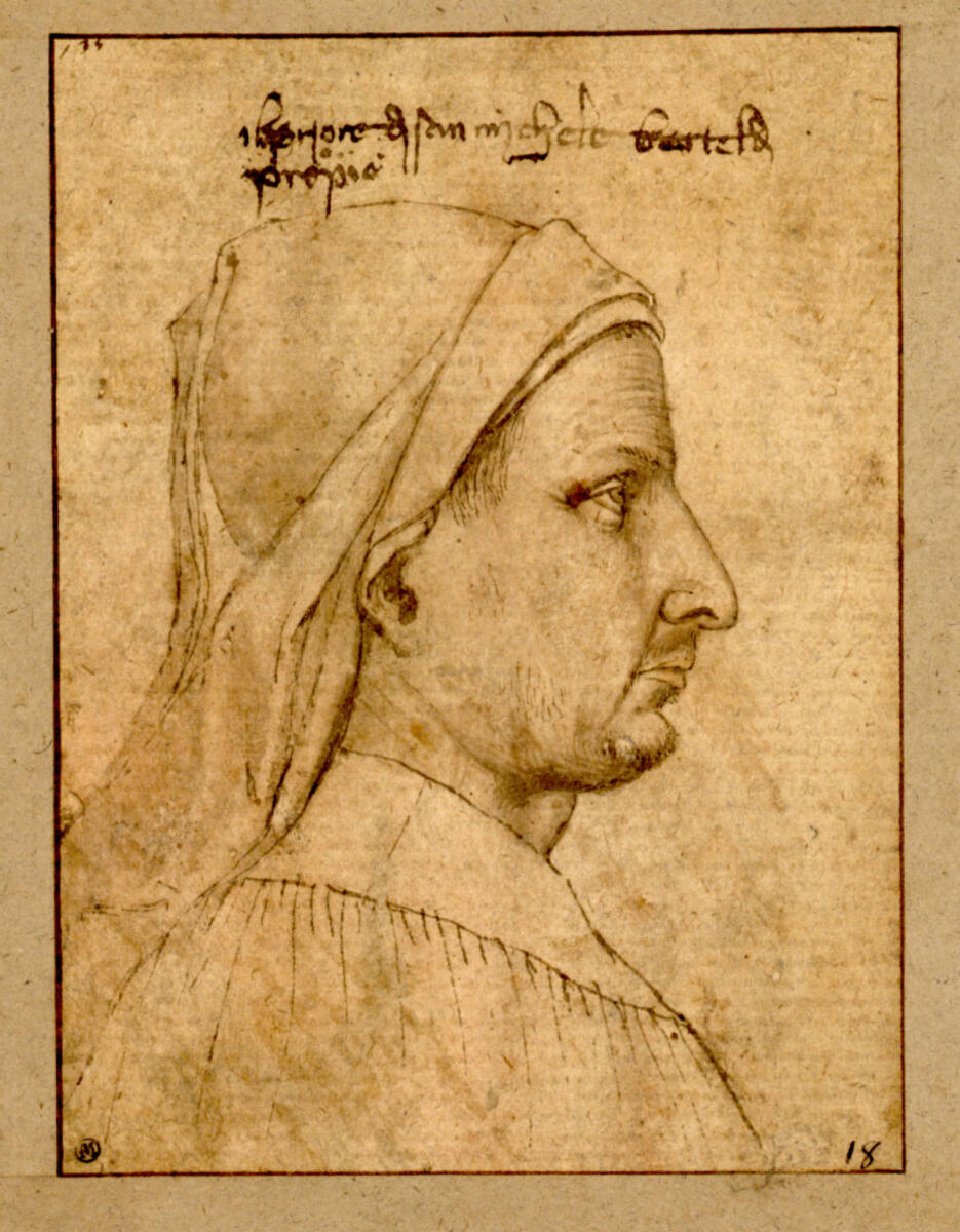 Anonym, Bildnis des Priors von S. Michele Berteldi in Florenz im Profil nach rechts, mit Bartanflug auf Oberlippe und Kinn