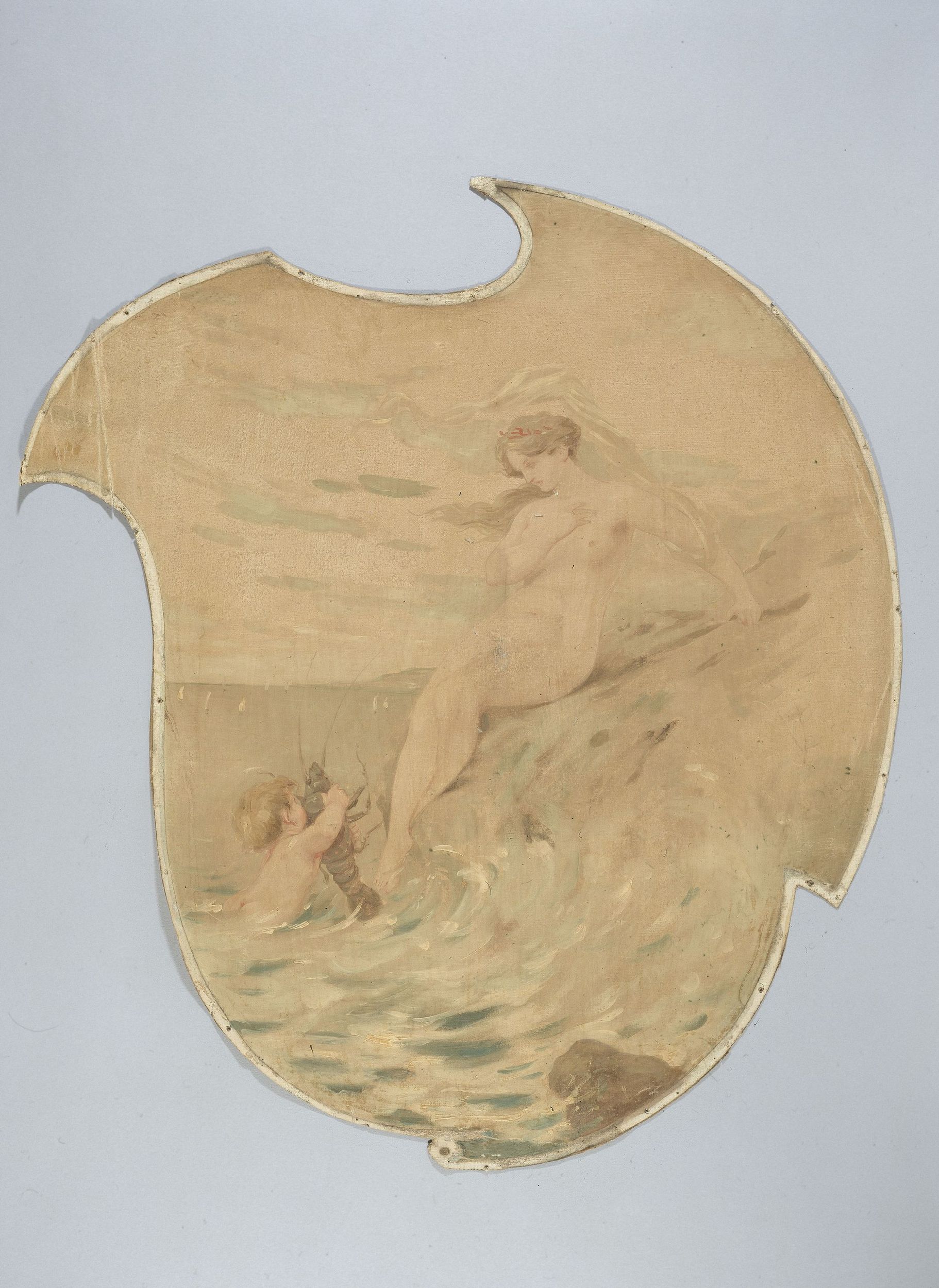 Anonyme, Femme au bord de la mer avec un enfant portant une écrevisse. Peinture décorative pour le Café de Paris.