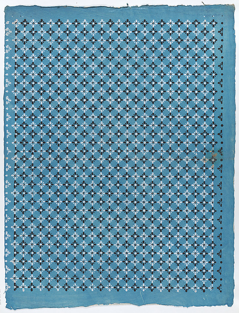 Anonymous, Sheet with overall black and white floral pattern