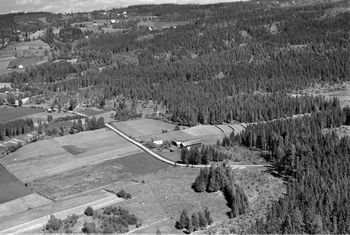 Widerøes Flyveselskap A/S, Flyfoto av bebyggelse ved Nordre Kongsveg, Brøttum, Ringsaker.