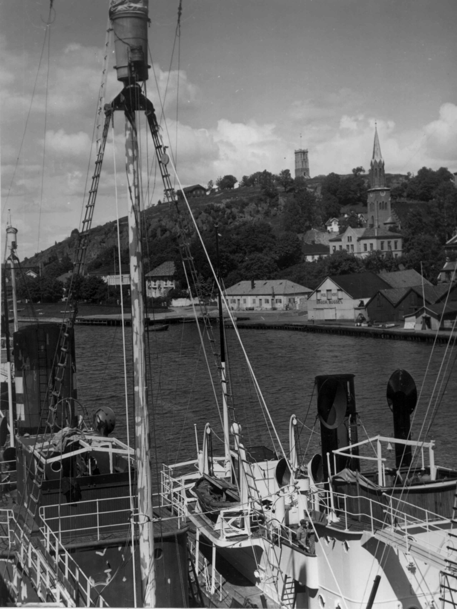 Anders Beer Wilse, Drakt, Samferdsel, Båt, Slottsfjellet, Bebyggelse, Oversiktsbilde