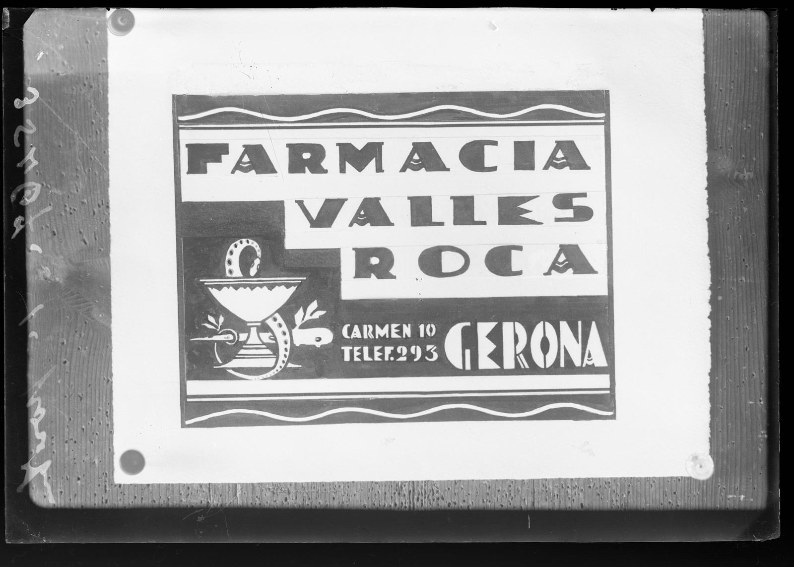 Desconegut, [Cartell publicitari de la farmàcia Vallès Roca]