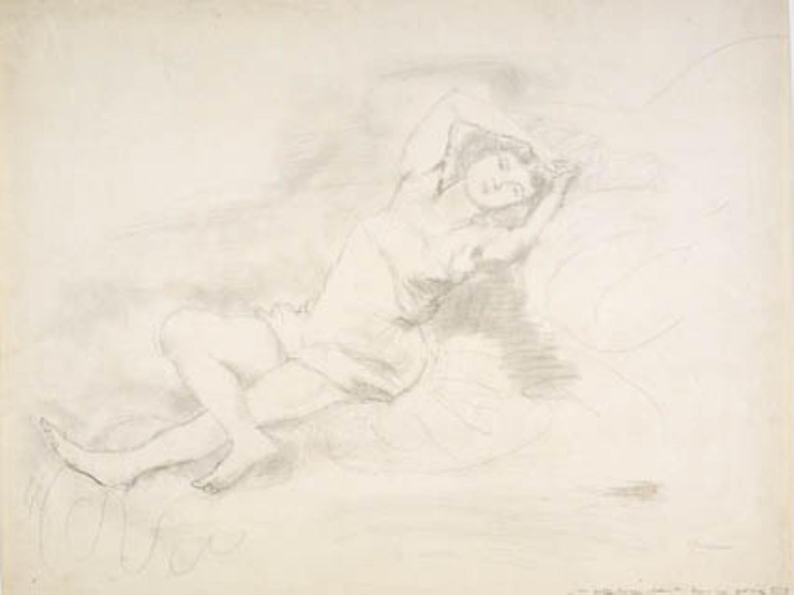 Jules Pascin, Liggende pige i chemise. "La petite Rousse"