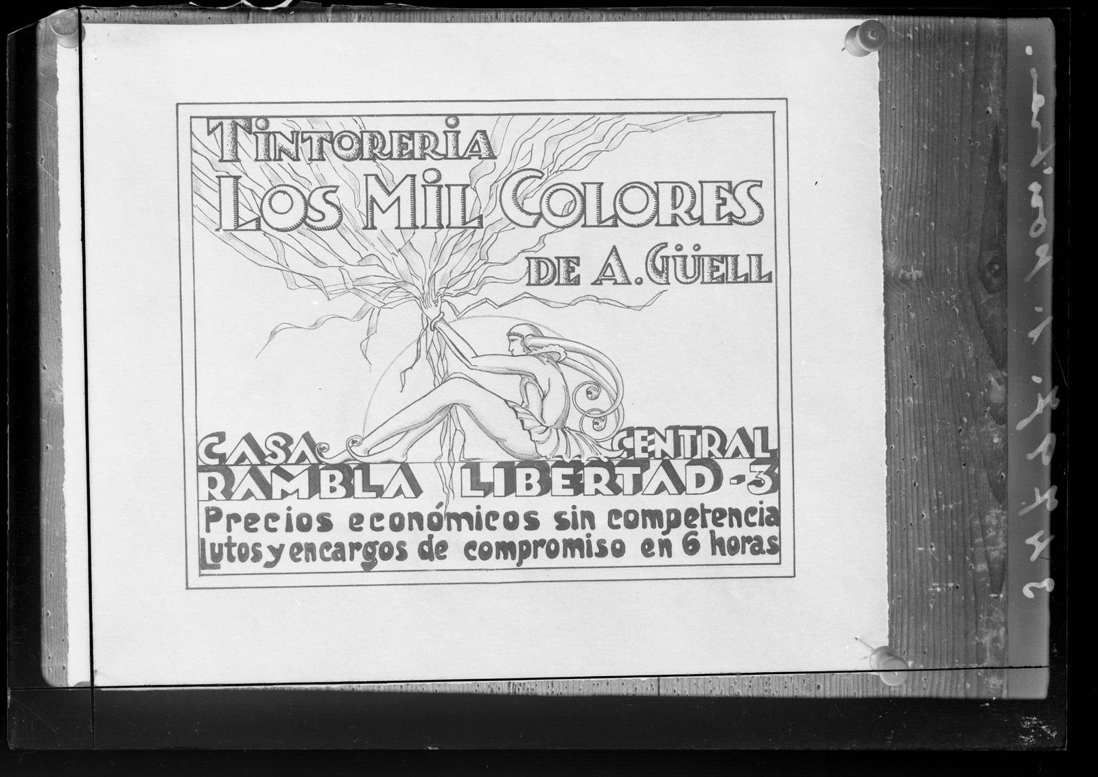 Desconegut, [Cartell publicitari de la tintoreria Los Mil Colores de A. Güell]
