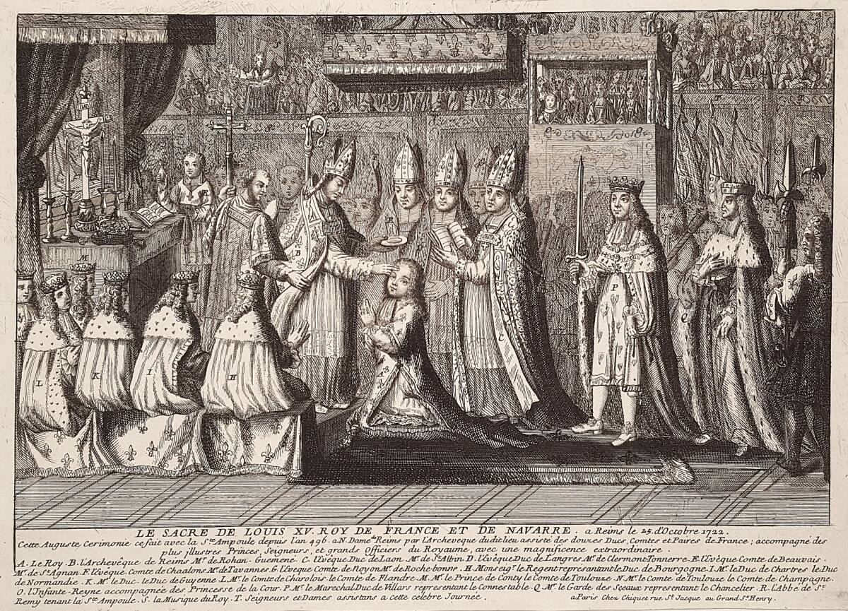 Anonym, Krönung (Salbungszeremonie) von Ludwig XV. zum König von Frankreich in der Kathedrale von Reims am 25. Oktober 1722