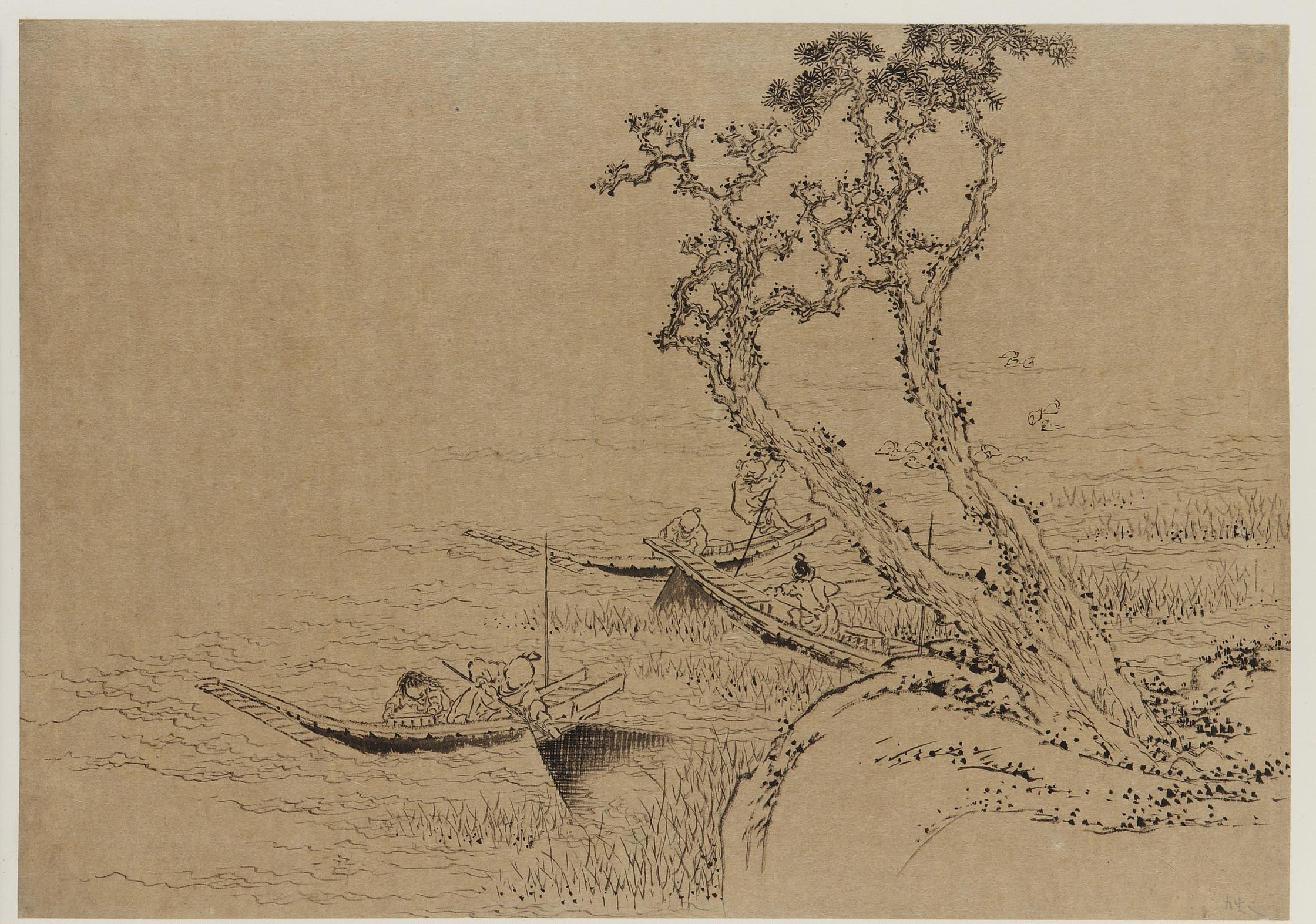 Katsushika Hokusai, Landscape: figures fishing from boats