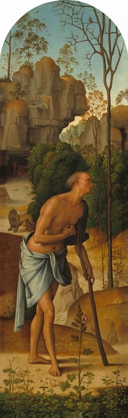 Pietro Perugino, The Crucifixion with the Virgin, Saint John, Saint Jerome, and Saint Mary Magdalene [left panel]