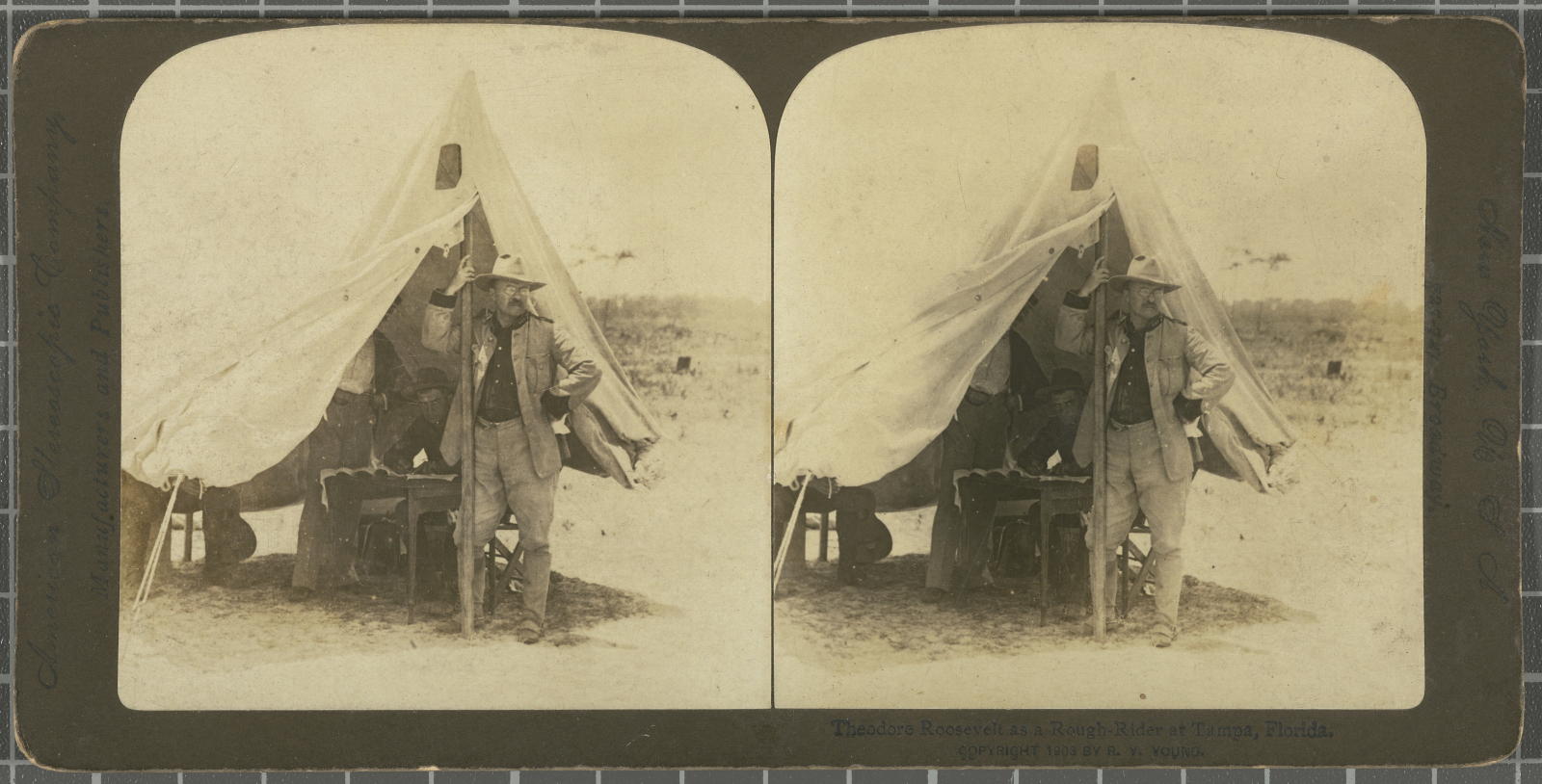 Desconegut, Theodore Roosevelt as a Rough-Rider at Tampa, Florida. Justification of the title, registered title American Stereoscopic Company