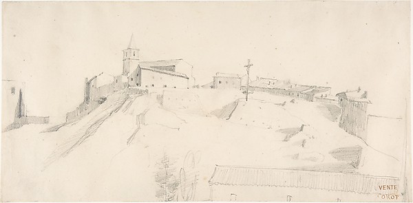 Camille Corot, View of a Hill Town with a Crucifix