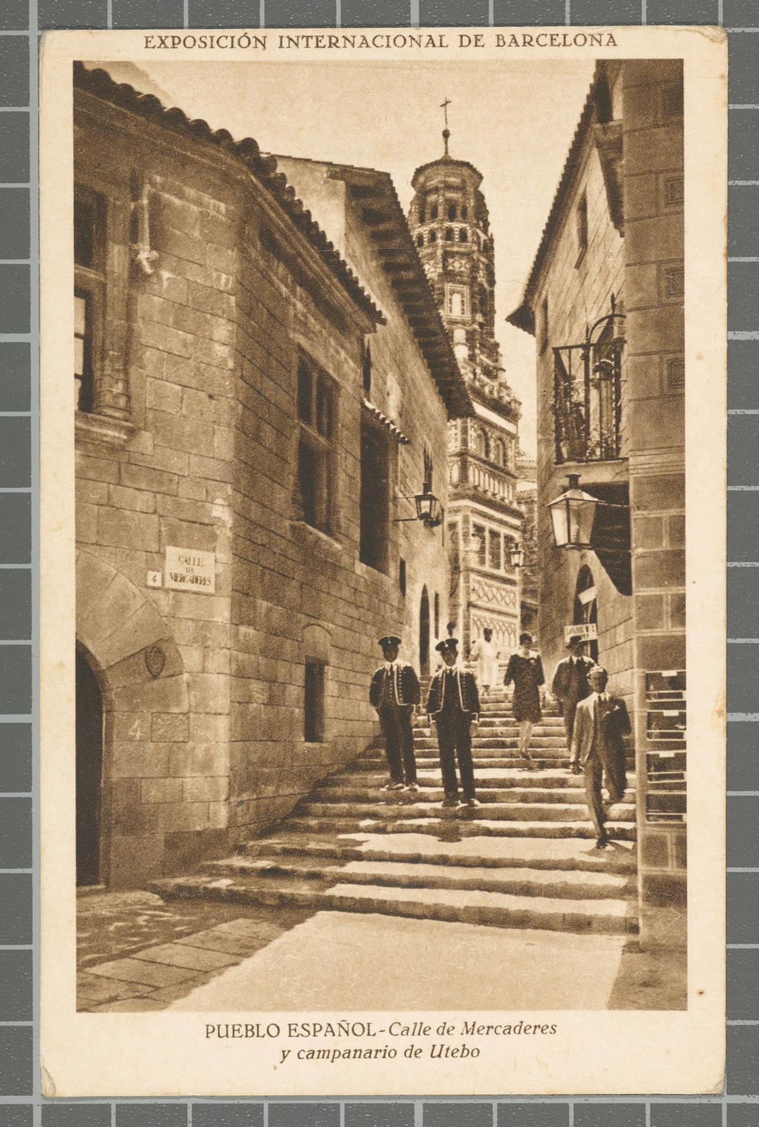 Desconegut, International Exhibition of Barcelona. Pueblo Español - Calle de Mercaderes y campanario de Utebo