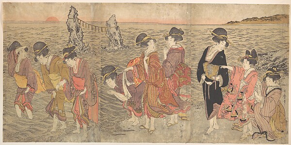 Kitagawa Utamaro, Women Worshipping the Rising Sun between the Twin Rocks at Ise