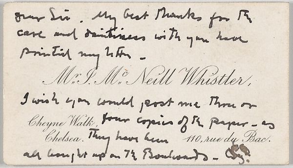 Anonymous, James McNeill Whistler, calling card