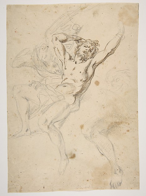 Salvator Rosa, Study for a Prometheus Bound (recto); slight sketch of head and shoulders of man in lead pencil (verso)