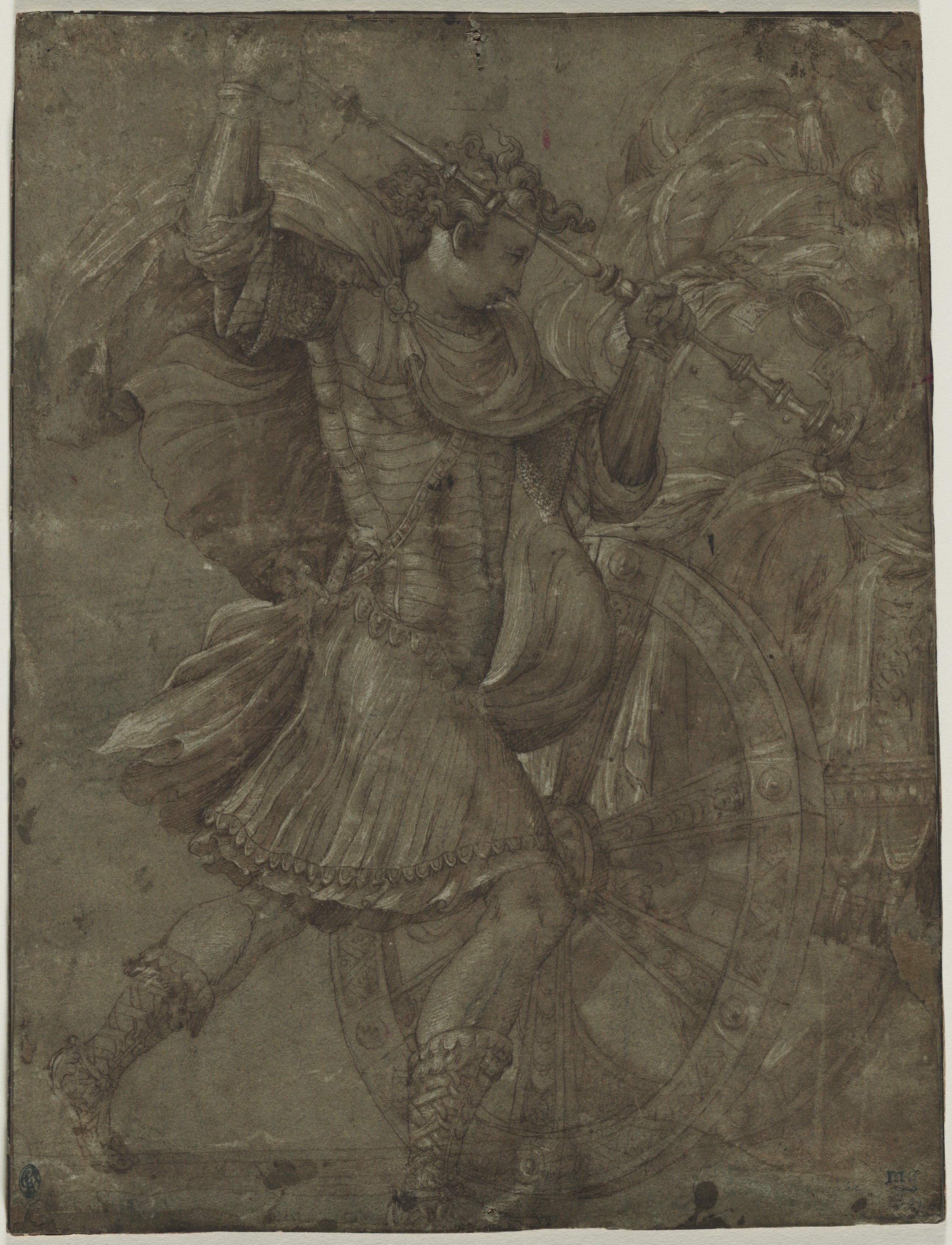 Francesco Salviati, Man in Armor beside a Chariot