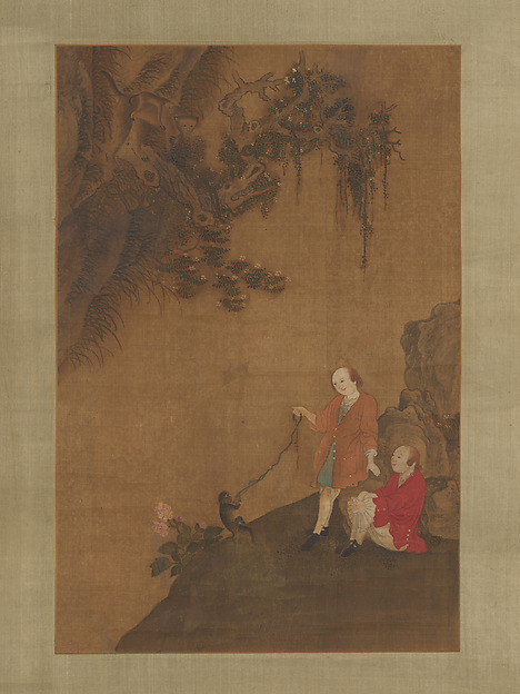 Unidentified artist, Two Europeans Playing with a Monkey