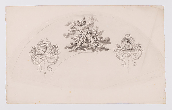 Daniel Nikolaus Chodowiecki, Fan leaf depicting the Apotheosis of Frederick II of Prussia met by Jupiter, Mars, and Apollo