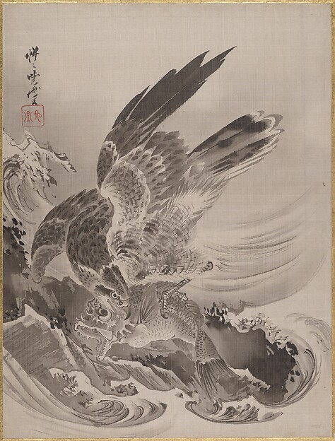 Kawanabe Kyōsai 河鍋暁斎, Eagle Attacking Fish