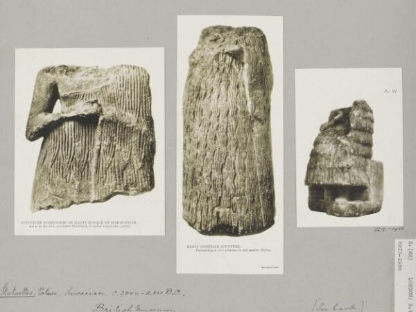 Unknown, Three statuettes, Votive, Sumerian, C. 3,000-2,800 B.C. London, British Museum