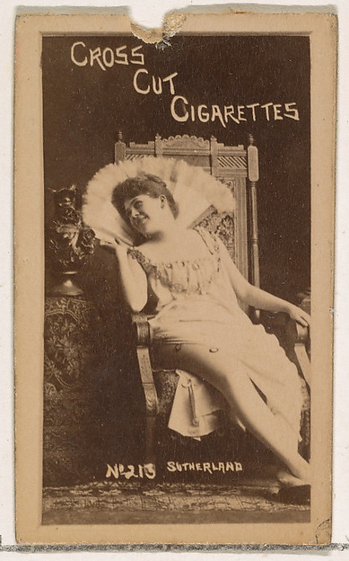 W. Duke, Sons & Co., Card Number 213, Sutherland, from the Actors and Actresses series (N145-1) issued by Duke Sons & Co. to promote Cross Cut Cigarettes