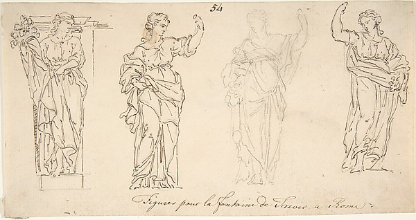 Anonymous, French, 18th century, Design for Female Figures for the Trevi Fountain