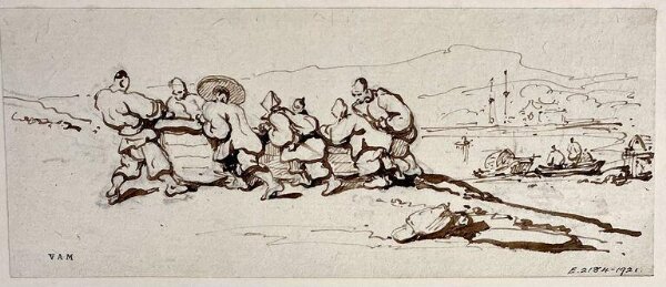 George Chinnery, Chinese figures pulling a boat on to the shore