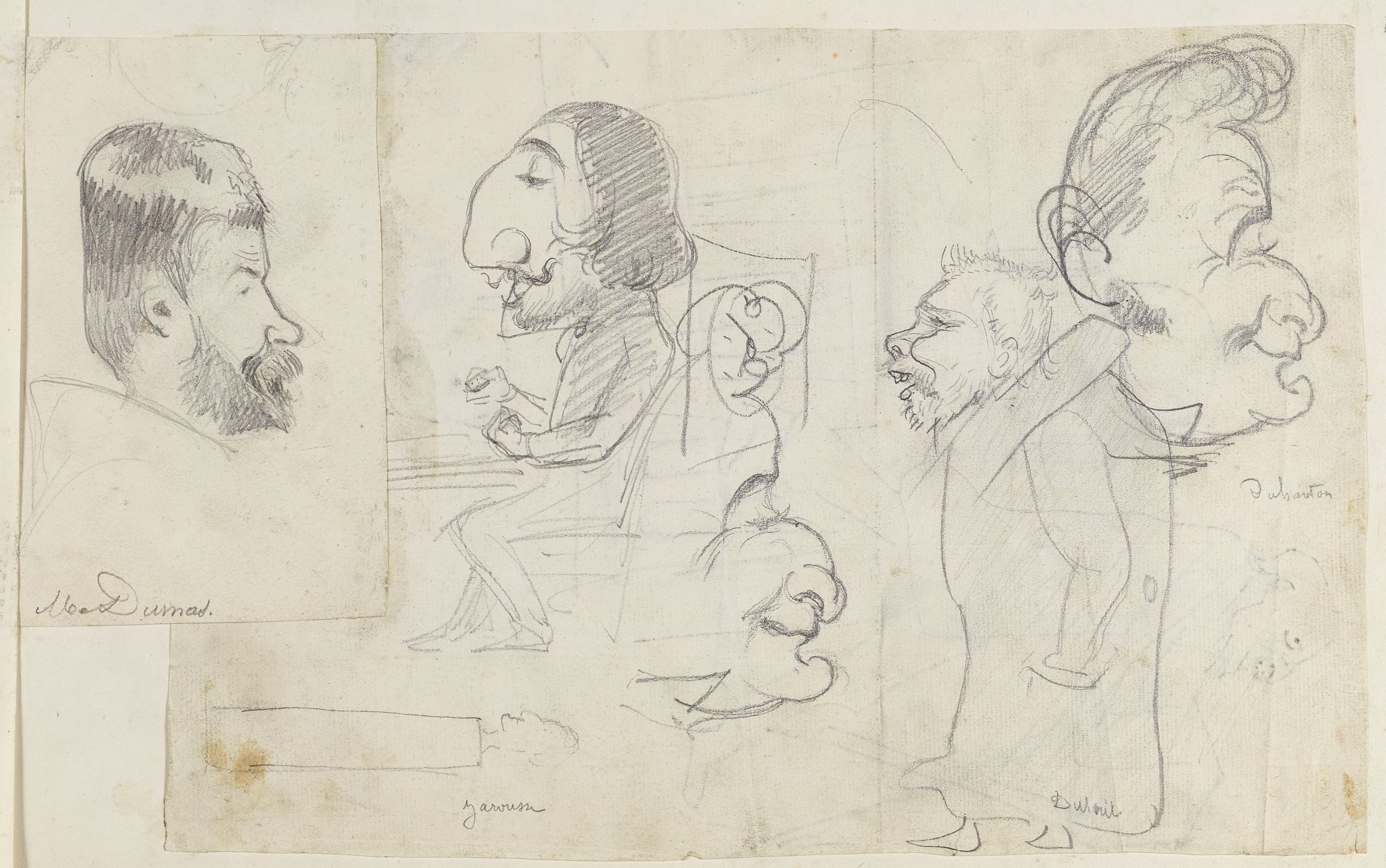 Anonyme, Portraits-charge d'hommes (M. Dumas, Jarousse, Dutuit et Dubanton)