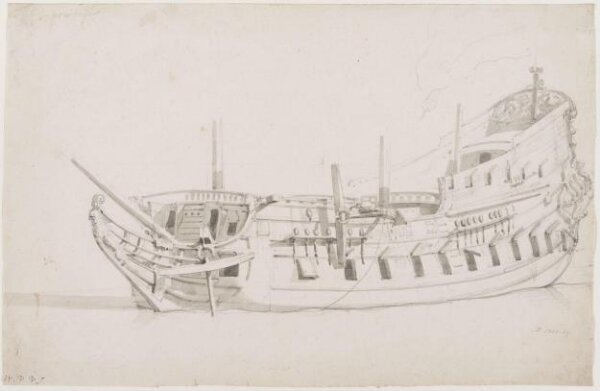 willem van de velde the younger, Hull of the Dutch Ship Provincie; Bow View, Port Side