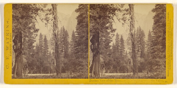 Carleton Watkins, Distant View of the Yosemite Falls looking down the Valley, Yosemite Valley, Mariposa County, Cal.