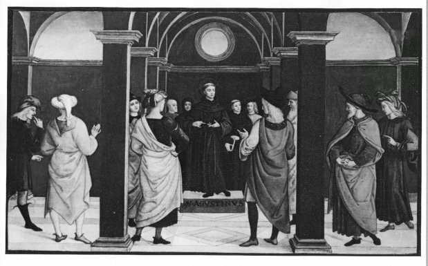 Raphael, Hall: St. Augustinus as pater speaking to twelve men
