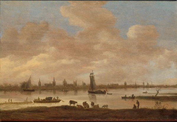 Jan van Goyen, View of an Imaginary Town across a River, with the Tower of Saint Pol in Vianen