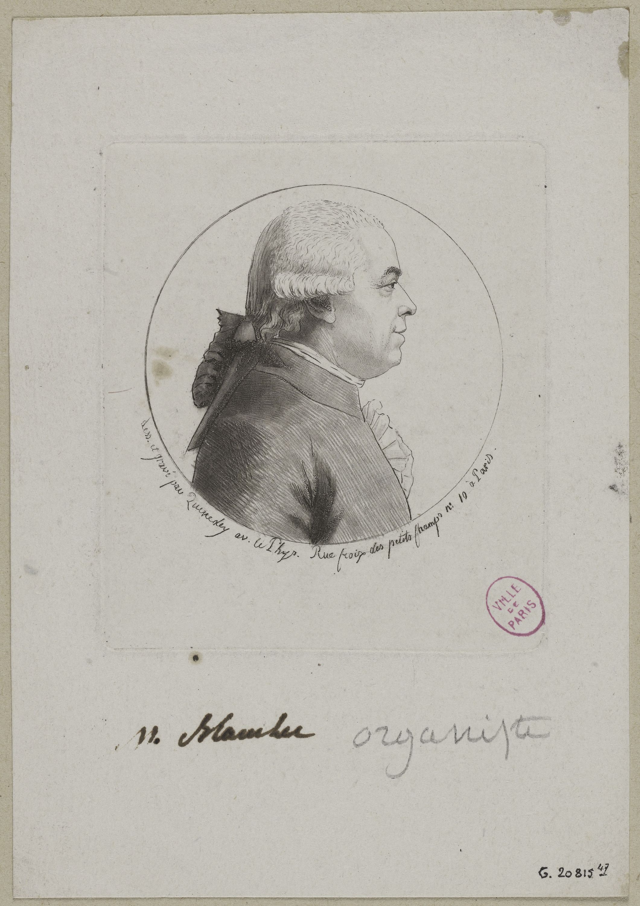 Edmé Quenedey, M. Blancher organiste