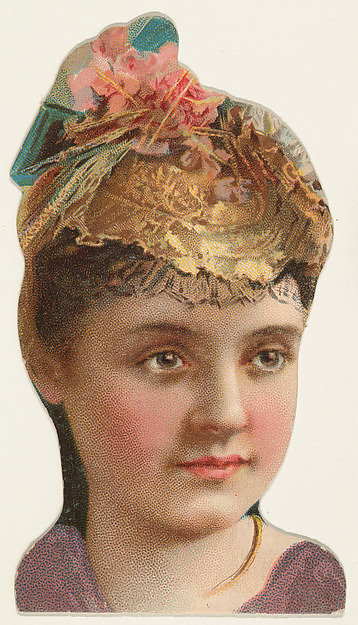 W. Duke, Sons & Co., Actress wearing hat with pink flowers and blue bow, from Stars of the Stage, Fourth Series (N132) issued by Duke Sons & Co. to promote Honest Long Cut Tobacco